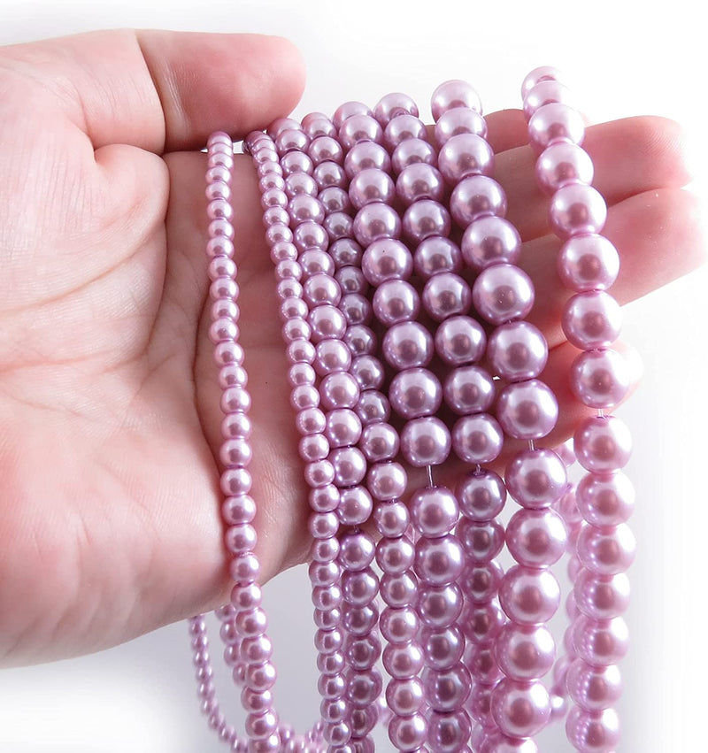 556pcs Collection de Perles de Verre, 4 formats 4-6-8-10mm couleur Lilas