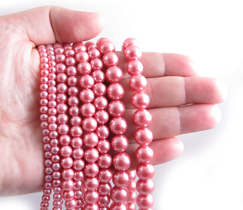 556pcs Collection de Perles de Verre, 4 formats 4-6-8-10mm couleur Rose