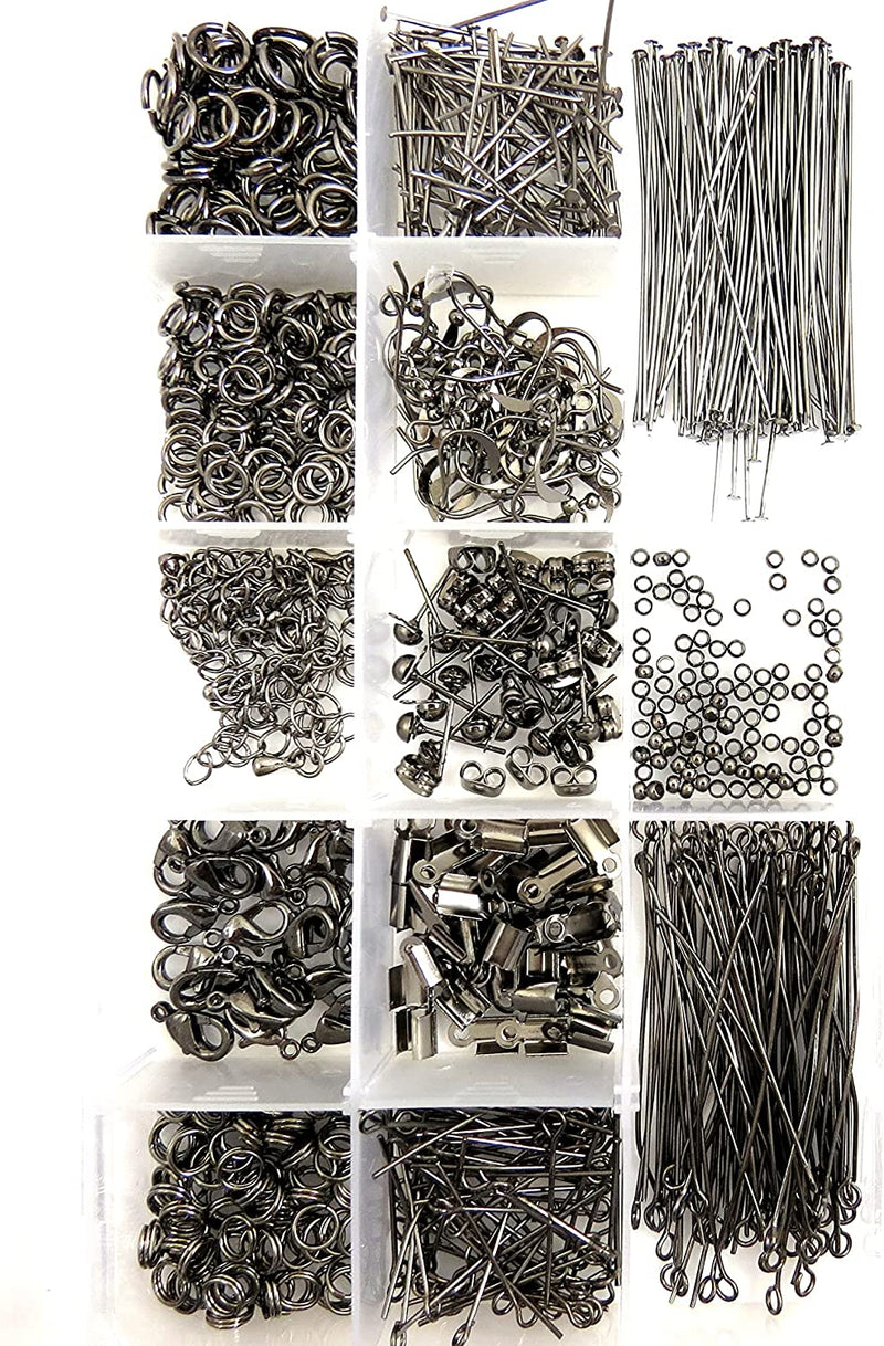 Boîte Collection de composantes, plaquées couleur Black nickel, 805 pièces en 13 différents styles, tout le nécessaire pour la fabrication de bijoux