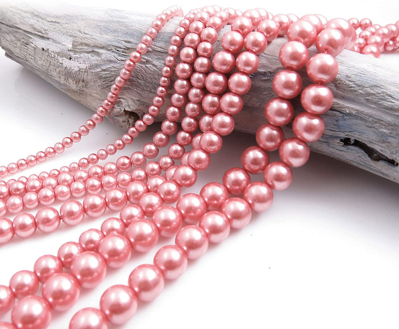 556pcs Collection de Perles de Verre, 4 formats 4-6-8-10mm couleur Rose