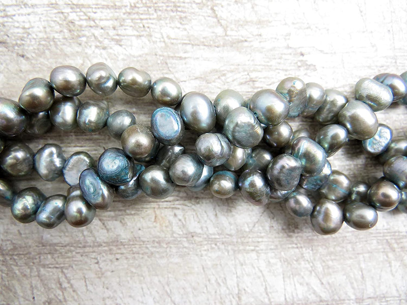 110pcs Perles d'eau douce naturelles 7-8mm, couleur Silver Blue