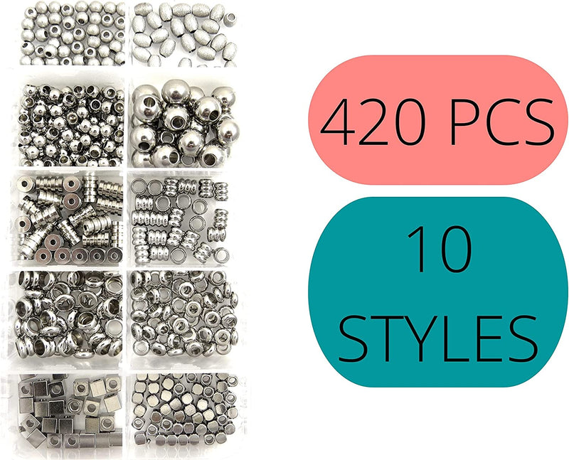 420 pcs Boîte Collection de Billes en Acier inoxydable, 10 Styles