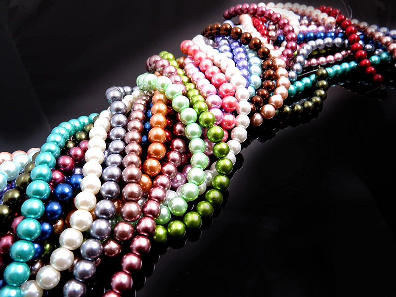 1080pcs Collection de Perles de Verre format 8mm en 20 couleurs différentes, mix de 20 cordes de 54 perles chacune