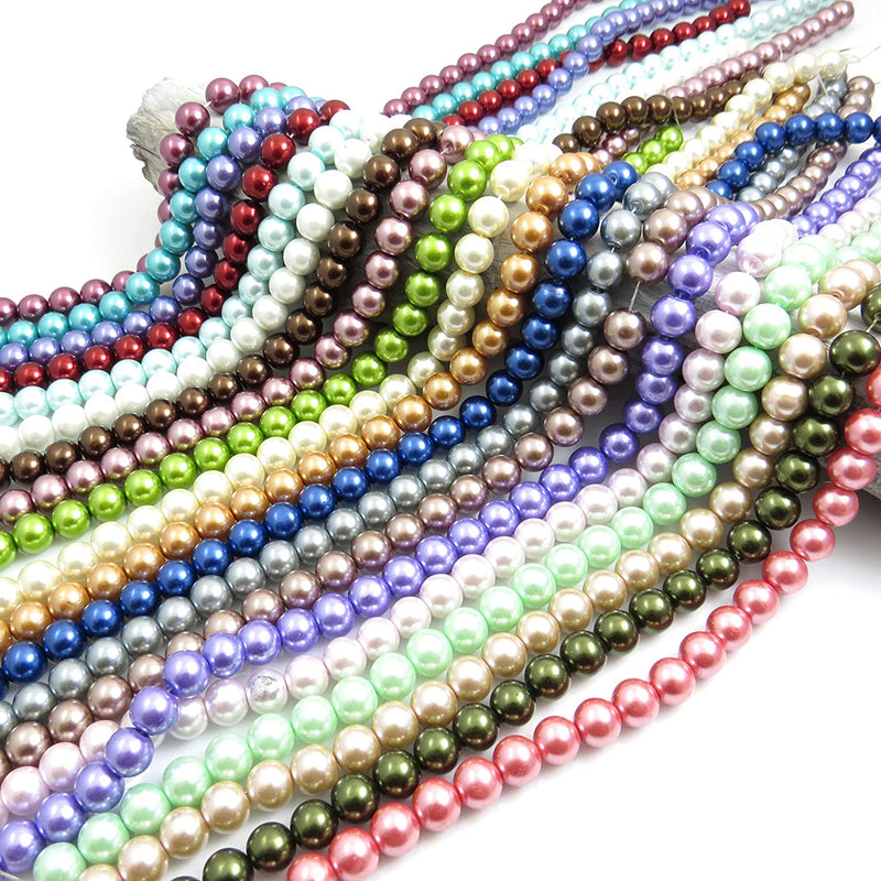 840pcs Collection de Perles de Verre format 10mm en 20 couleurs, mix de 20 cordes de 42 billes chacune