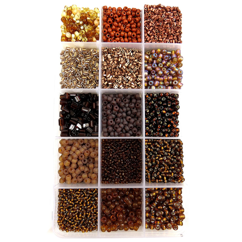 Perles de rocaille Boîte Collection Brun no4 à 10, 15 couleurs assorties