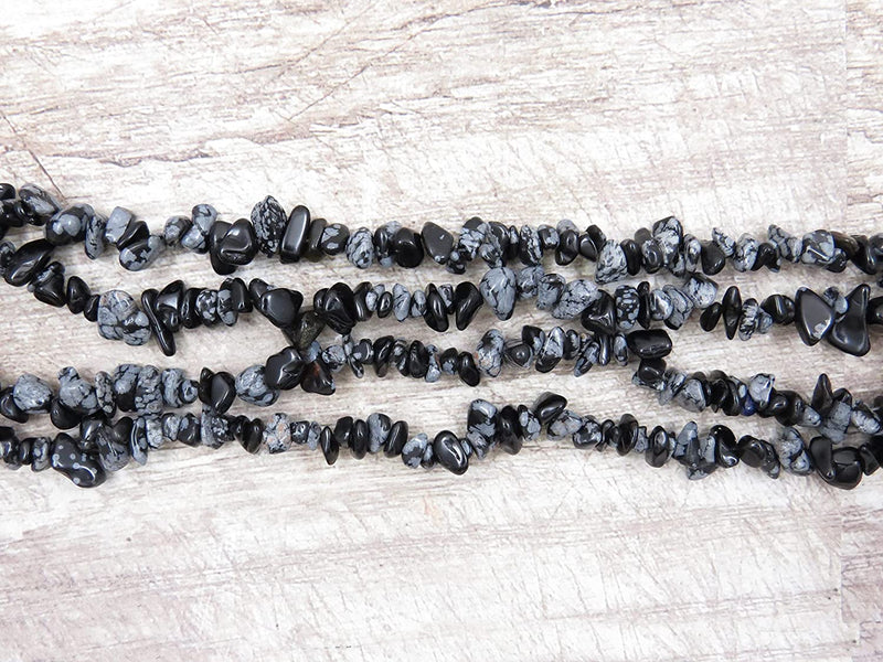 Obsidian Snowflake Chips Pierre semi-précieuse, 2 cordes 32" chacune, billes irrégulières format 4 à 7mm