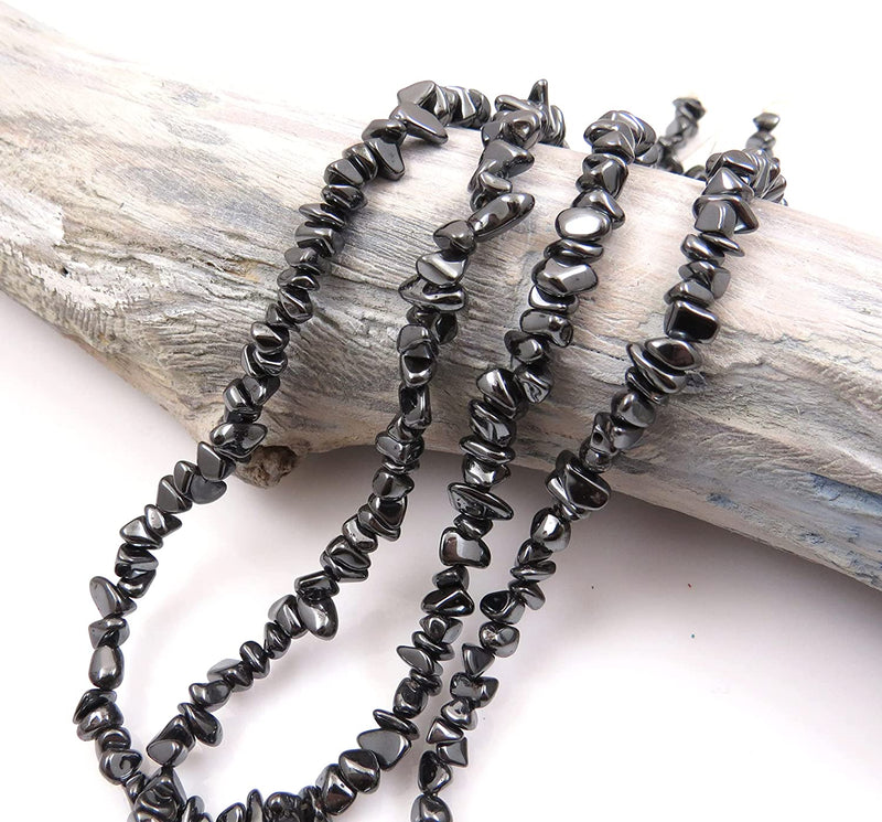 Hematite Chips Pierre semi-précieuse Non-Magnetic, 2 cordes 32" chacune, billes irrégulières Size 4 to 6mm, Verified and Packaged in Canada