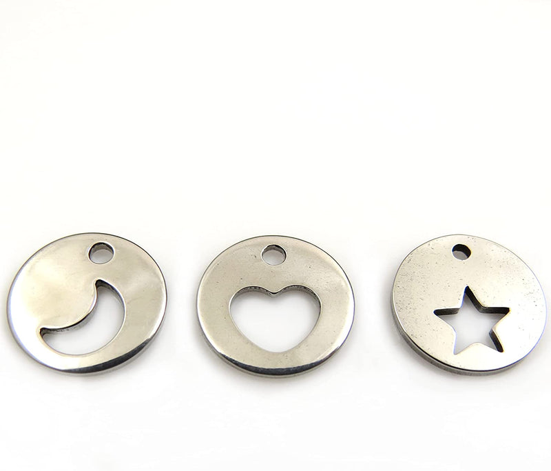 30 pcs Stainless Steel Heart-Moon-Star Charms assorted, 10 pieces per model