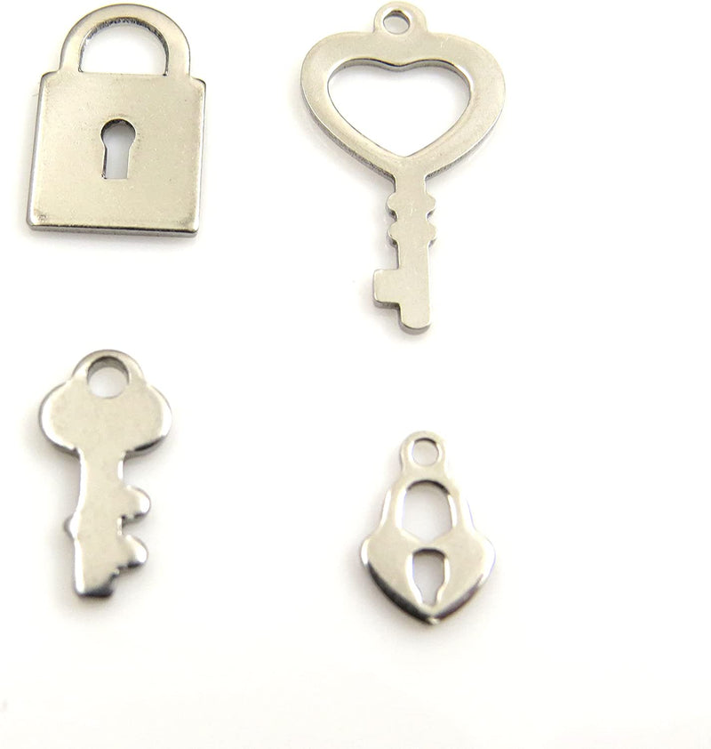 40 pcs Stainless Steel 2 Keys - 2 Padlocks Assorted charms, 10 pieces per model