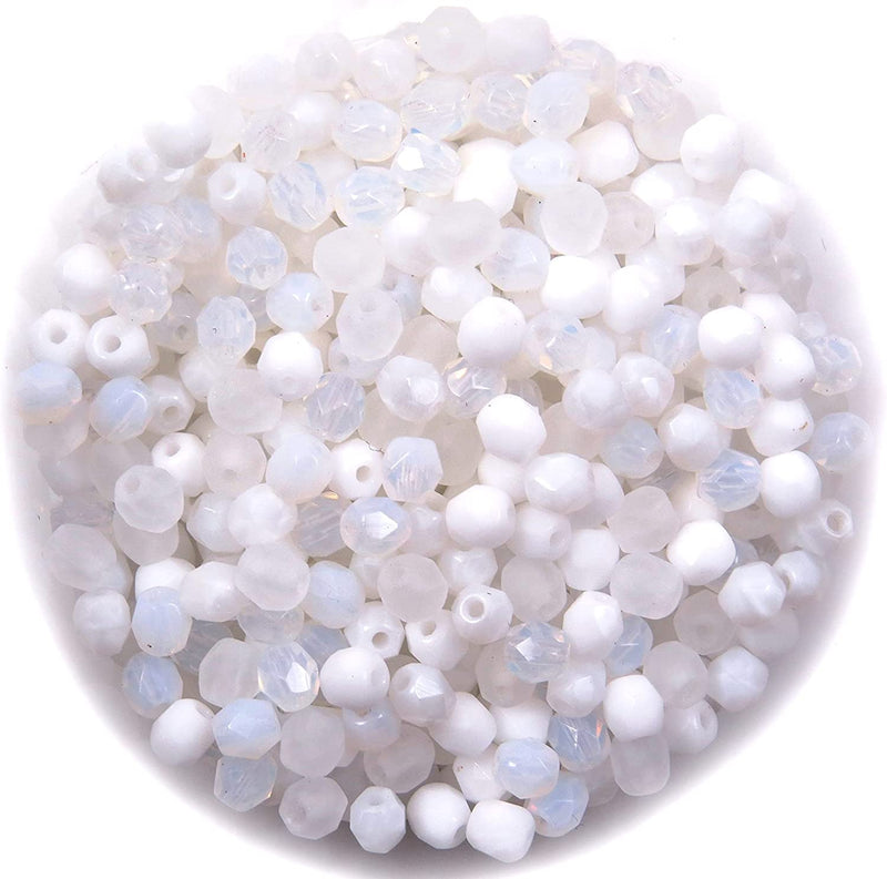 400pcs Czech Fire Polish 4mm beads Crystal faceted, Mix of 4 colors shades of White
