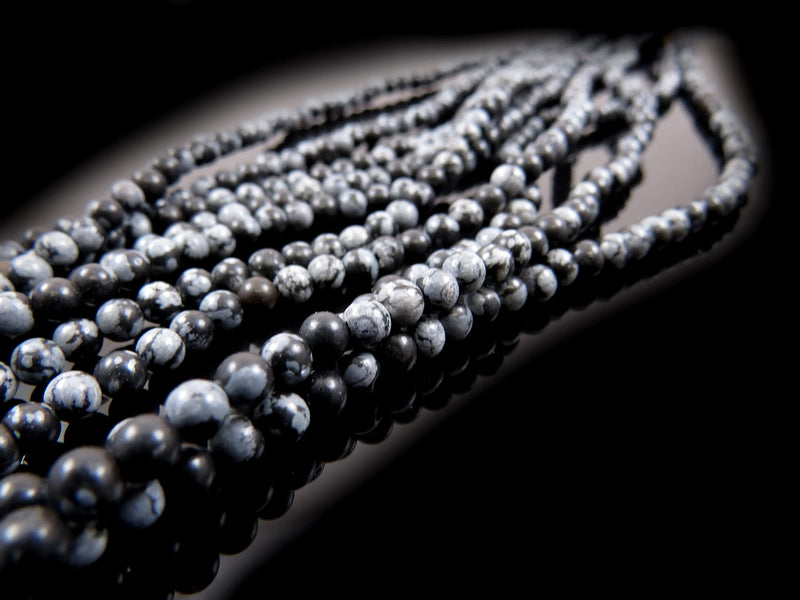 170 beads Semi-precious Snowflake Obsidian 4mm round (Snowflake Obsidian 4mm 2 strings-170 beads)