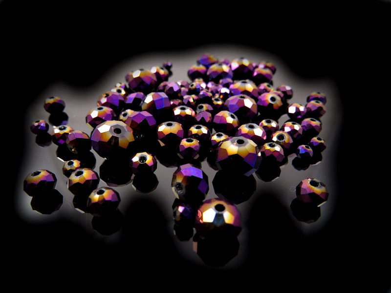 300 pcs Rondelles de Cristal Facettées, Mix de 4 formats, couleur Violet métallique