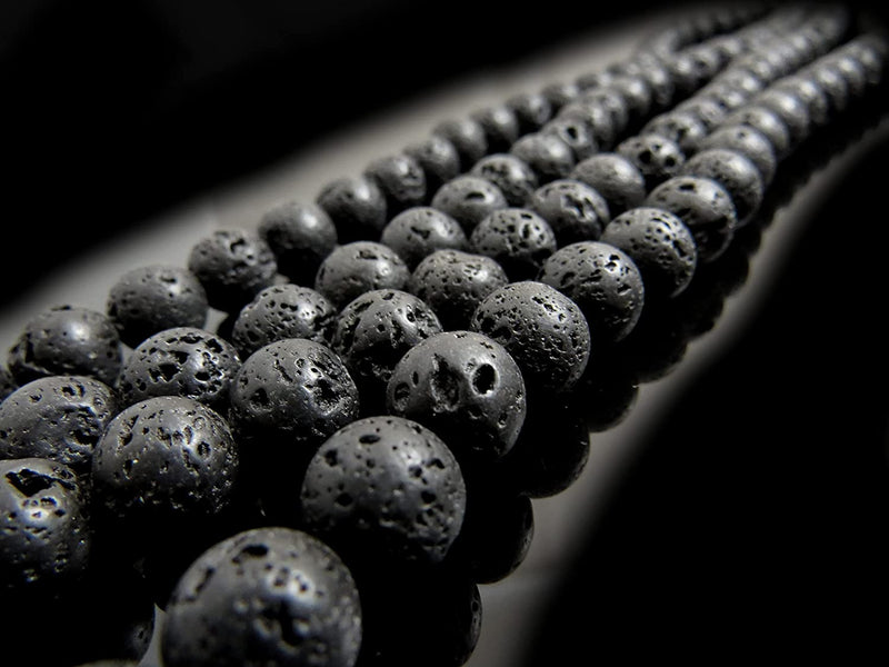 4 strings Lava Stone beads round 10mm, black volcanic stone