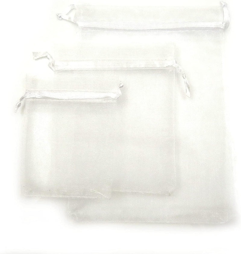 75 pcs Organza bags for jewelry, offered in 3 sizes 25 bags each, White