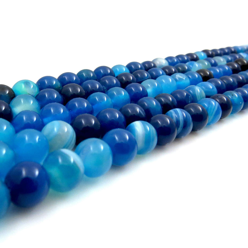 Agate Bleue Pierres semi-précieuses 8mm rondes, 45 billes/15” corde (Bleu Agate 2 cordes-90 billes)