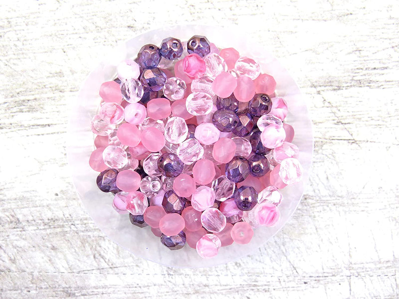 400pcs Czech Fire Polish 6mm beads Crystal faceted, Mix of 4 colors shades of Rosaline