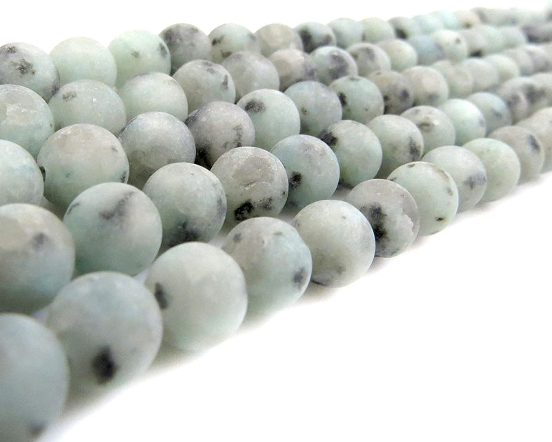 Semi-precious Stone Matte, beads round 8mm, 45 beads/15" rope (Jasper Kiwi Sesame 2 rope-90 beads)