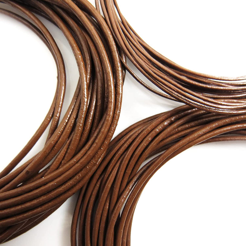 Dazzle-it 15 yards Genuine leather cord round 3 sizes 1, 1.5, 2mm 5 yards each, Color Brown