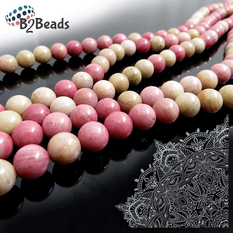 Rhodonite Semi-precious stones 8mm round, 45 beads/15" string (Rhodonite 2 strings-90 beads)