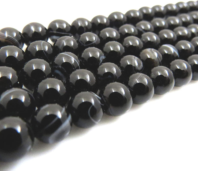 Agate Lace noire Pierres semi-précieuses 6mm ronde, 60 billes/15” corde (Agate Lace Noire 6mm1 corde de 60 billes)