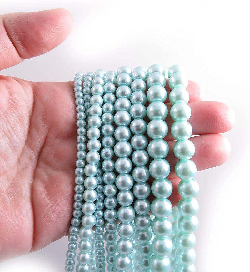 556pcs Glass Beads Collection, 4 sizes 4-6-8-10mm color Light Blue