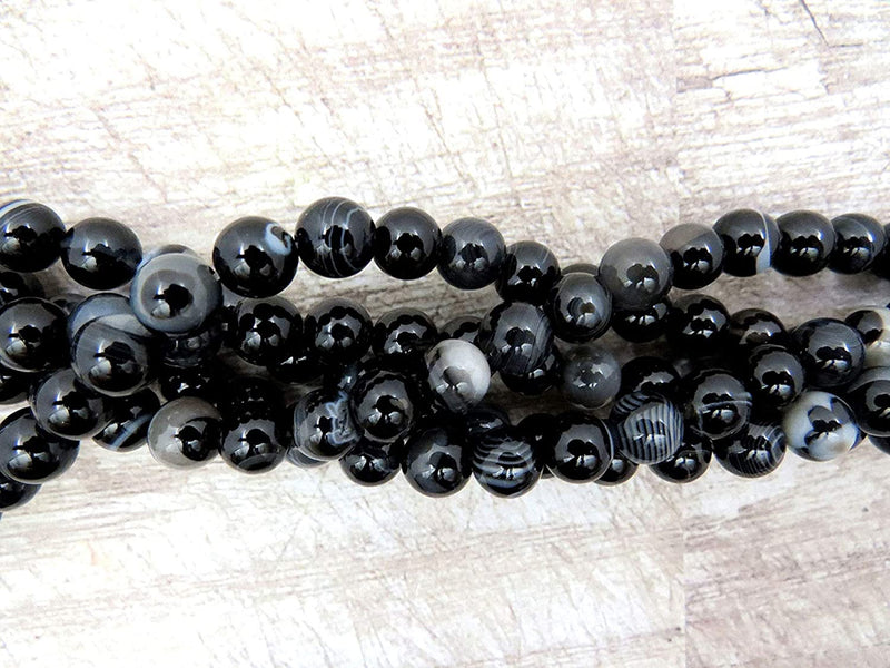 Agate Lace Noire Pierres semi-précieuses 8mm rondes, 45 billes/15” corde (Agate Lace Noire 1 corde-45 billes)