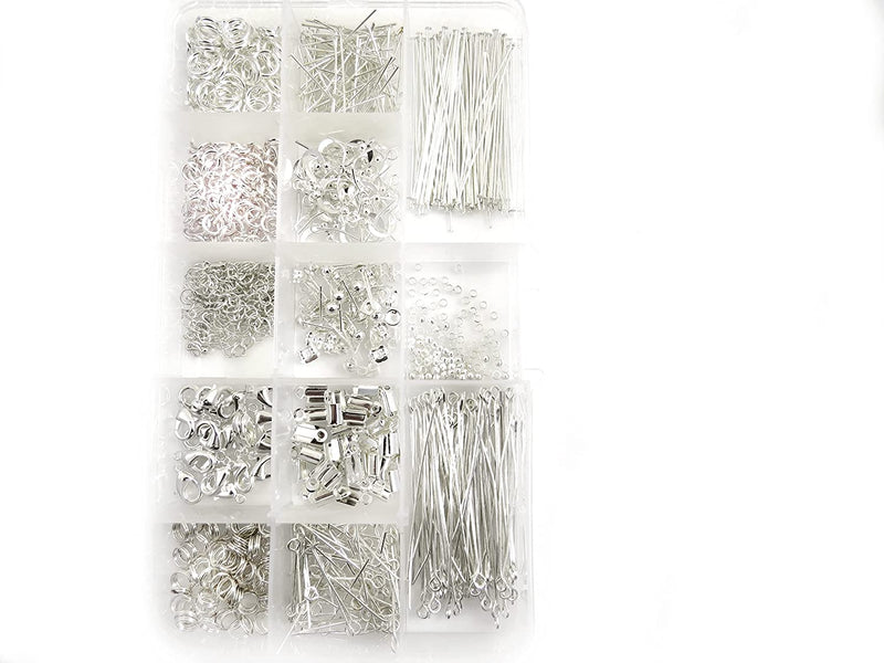 Boîte Collection de composantes, plaquées couleur Argent blanc, 805 pièces en 13 différents styles, tout le nécessaire pour la fabrication de bijoux