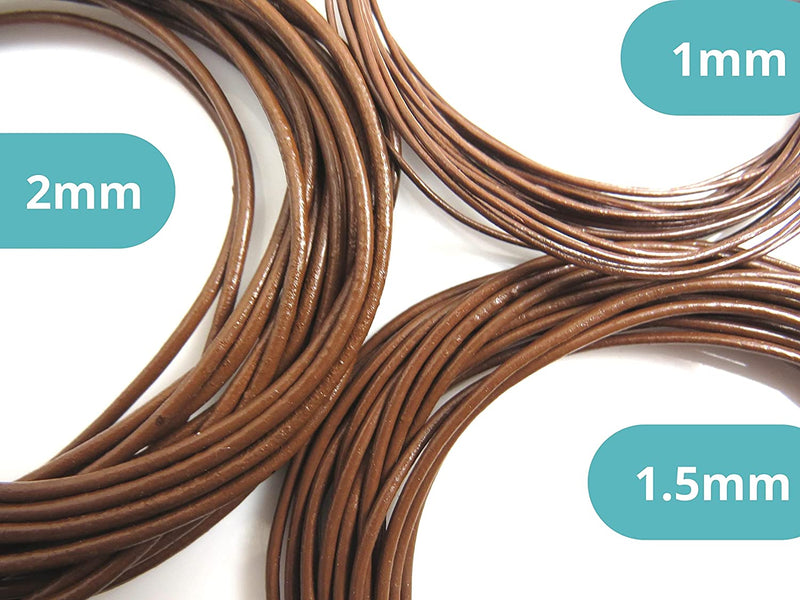 Dazzle-it 15 yards Genuine leather cord round 3 sizes 1, 1.5, 2mm 5 yards each, Color Brown