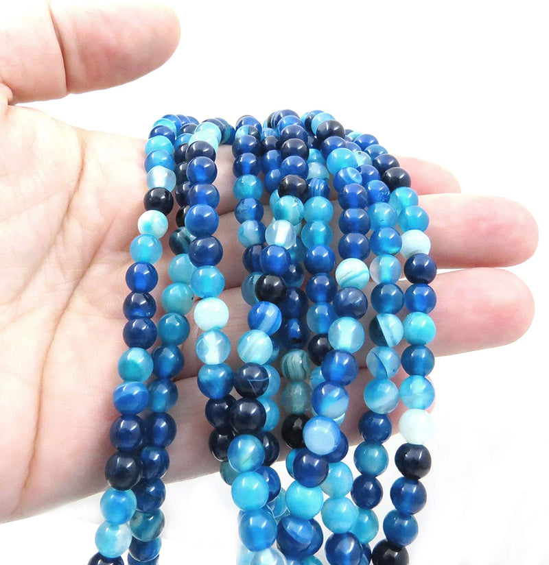 Blue Agate Semi-precious stones 6mm round, 60 beads/15" rope (Blue Agate 6mm 2 ropes-120 beads)