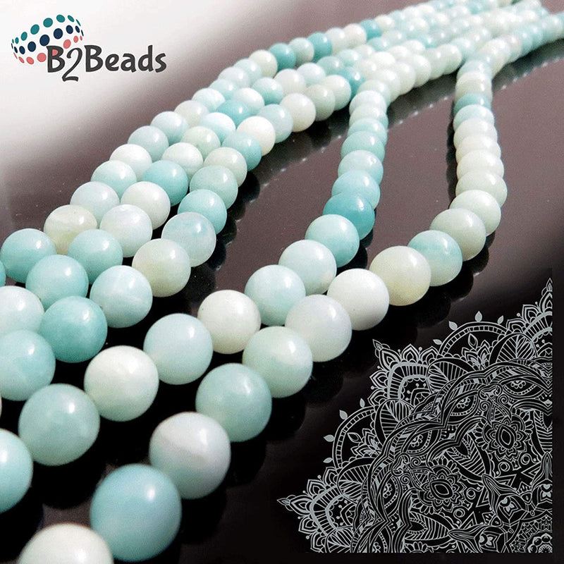 Semi-precious stones 6mm round, 60 beads/15" string (Amazonite 6mm 2 strings-120 beads)