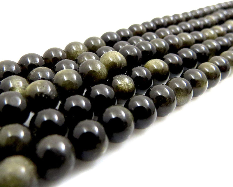 Golden Sheen Obsidian 6mm round semi-precious stones, 60 beads/15" rope (Golden Sheen Obsidian 6mm 2 ropes-120 beads)