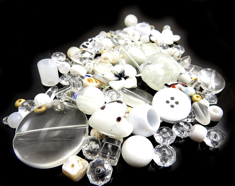 1kg beads bulk various, glass, wood, acrylic, crystal,... Assorted sizes, Mix Clear and White