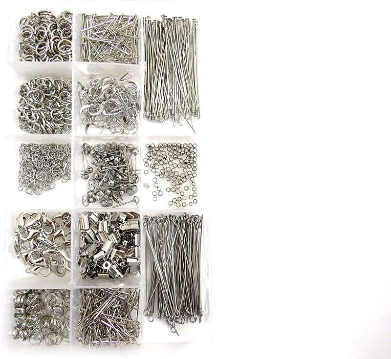 Boîte Collection de composantes plaquées couleur Nickel, 805 pièces en 13 différents styles, tout le nécessaire pour la fabrication de bijoux