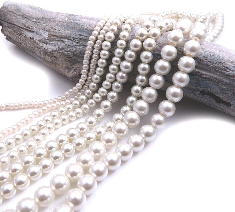 556pcs Glass Beads Collection, 4 sizes 4-6-8-10mm color Ivory