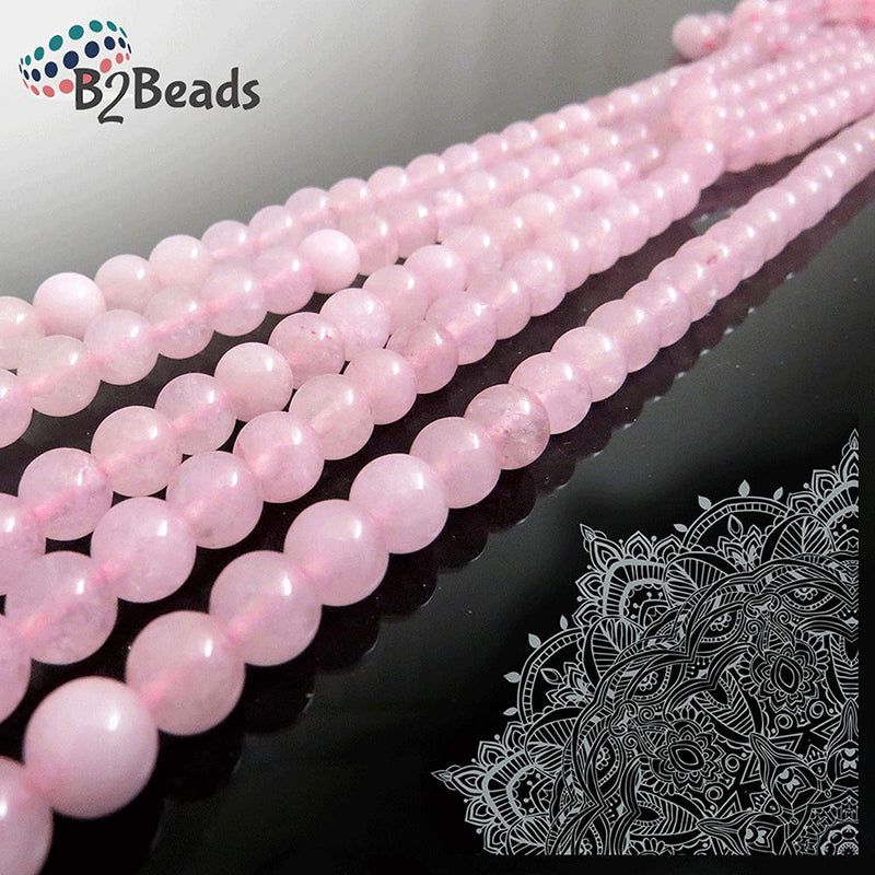 Rose Quartz Semi-precious stones 8mm round, 45 beads/15" string (Rose Quartz 2 strings-90 beads)