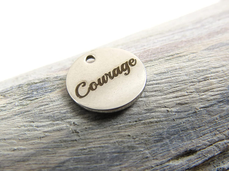 12 pcs Stainless Steel "Courage" Charm Round 12mm