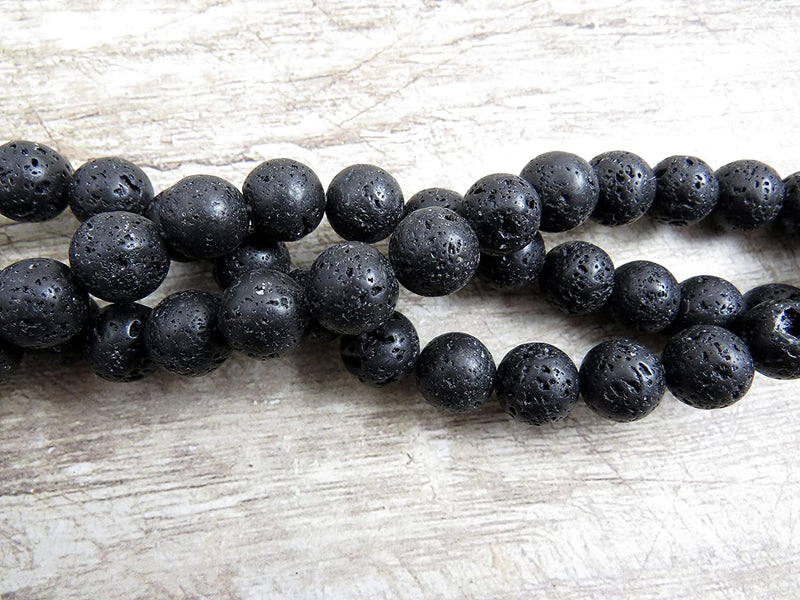 3 ropes Lava Stone 12mm beads round, Natural Black Volcanic Stone