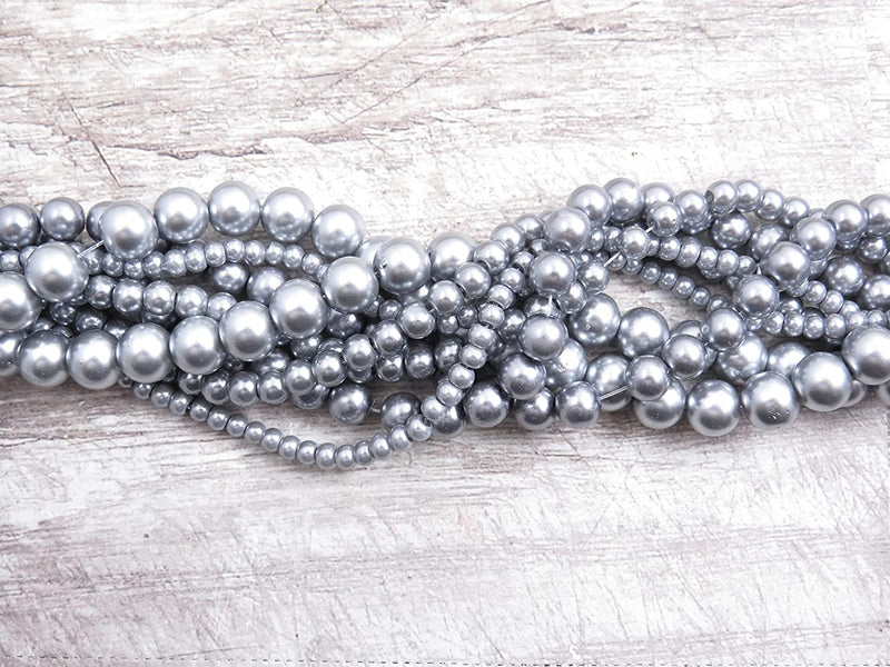 556pcs Collection de Perles de Verre, 4 formats 4-6-8-10mm couleur Steel Gris