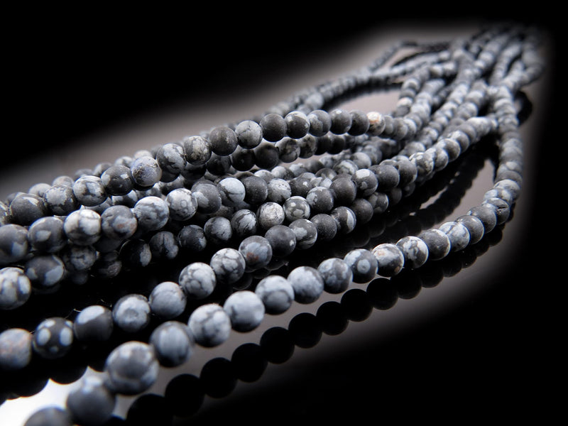 170 beads Obsidian Snowflake Matte Semi-precious 4mm round (Obsidian Snowflake Matte 4mm 2 strings-170 beads)