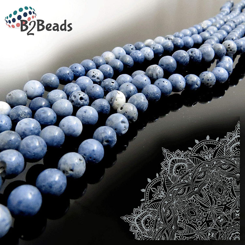 Coral Blue Semi-precious stones 6mm round, 60 beads/15" rope (Coral Blue 6mm 2 ropes-120 beads)