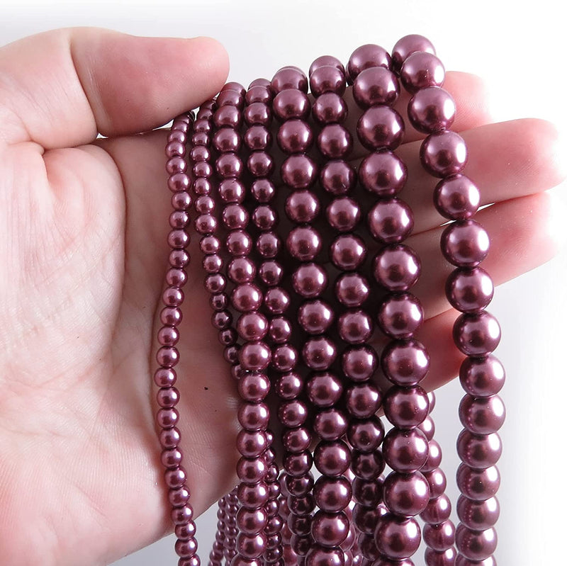 556pcs Collection de Perles de Verre, 4 formats 4-6-8-10mm couleur Fuchsia