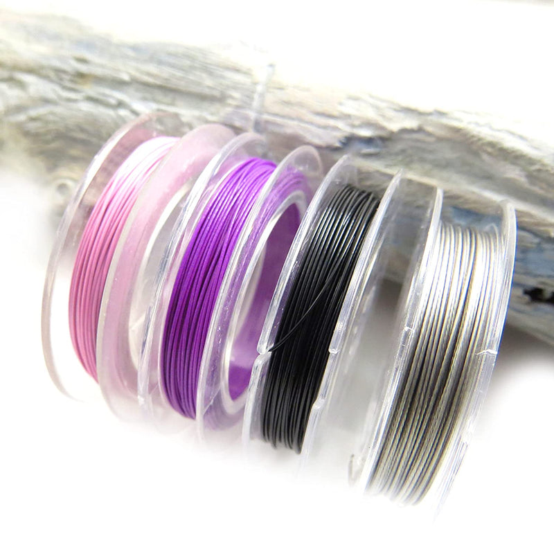 40m Tigertail 7 strands of nylon coated steel 0.018"/0.45mm, 4 colors 10m each Black-Silver-Mauve-Baby Pink