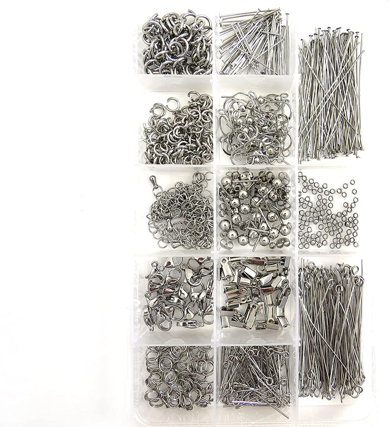 Boîte Collection de composantes en acier inoxydable, 805 pièces en 13 styles pour la fabrication de bijoux