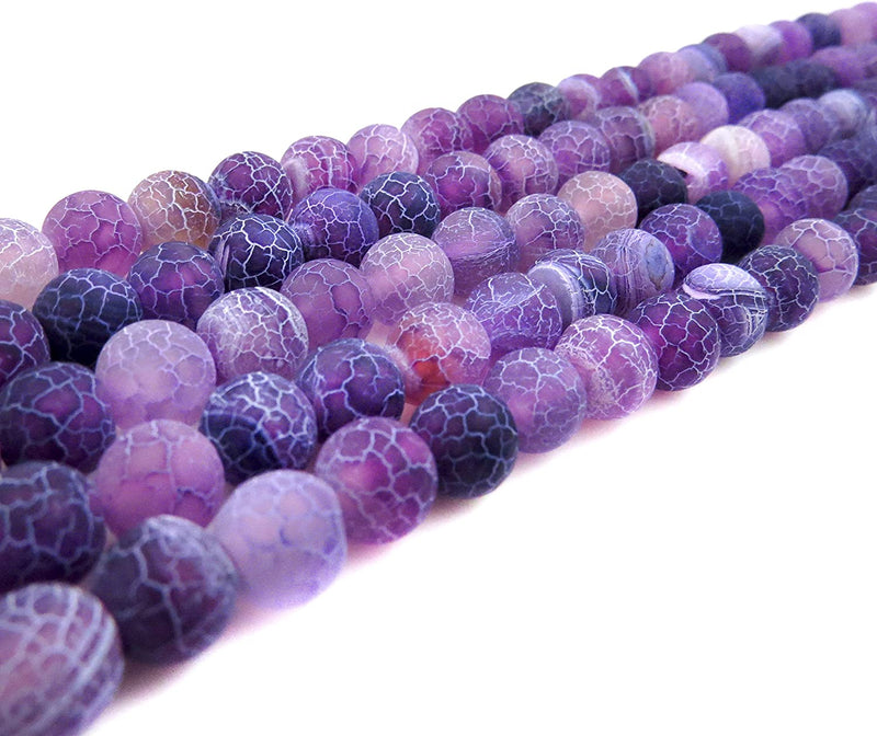 Purple Fire Crackle Agate Semi-precious Stone Matte, beads round 8mm, 45 beads/15" cord (Purple Fire Crackle Agate 1 cord-45 beads)