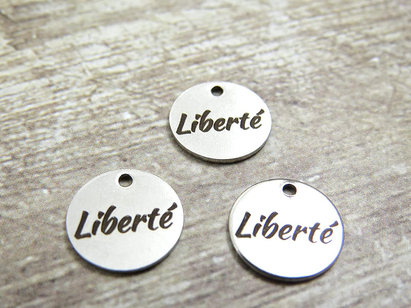 12 pcs Stainless Steel "Freedom" Round Charm 12mm