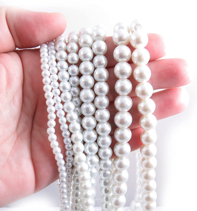 556pcs Glass Beads Collection, 4 sizes 4-6-8-10mm color White