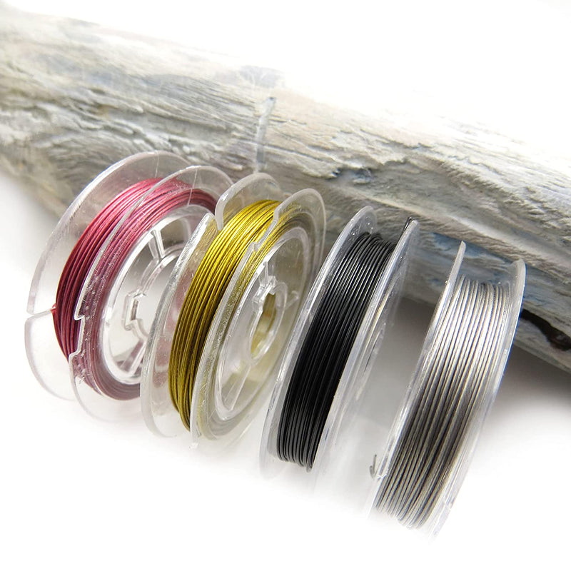 40m Tigertail 7 strands nylon coated 0.018"/0.45mm, 4 colors 10m each Black-Silver-Gold-Yellow-Deep Pink