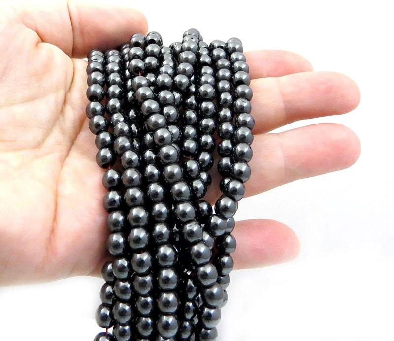 Magnetic Hematite Semi-precious stones 6mm round, 60 beads/15" string (Magnetic Hematite 6mm 2 strings-120 beads)