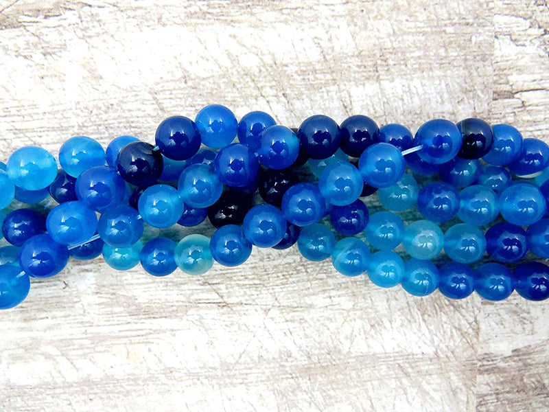 Agate Bleue Pierres semi-précieuses 8mm rondes, 45 billes/15” corde (Bleu Agate 1 corde-45 billes)