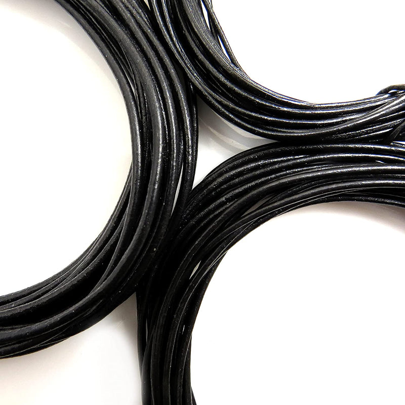 Dazzle-it 15 yards Genuine Leather Round Cord 3 sizes 1, 1.5, 2mm 5 yards each, black color